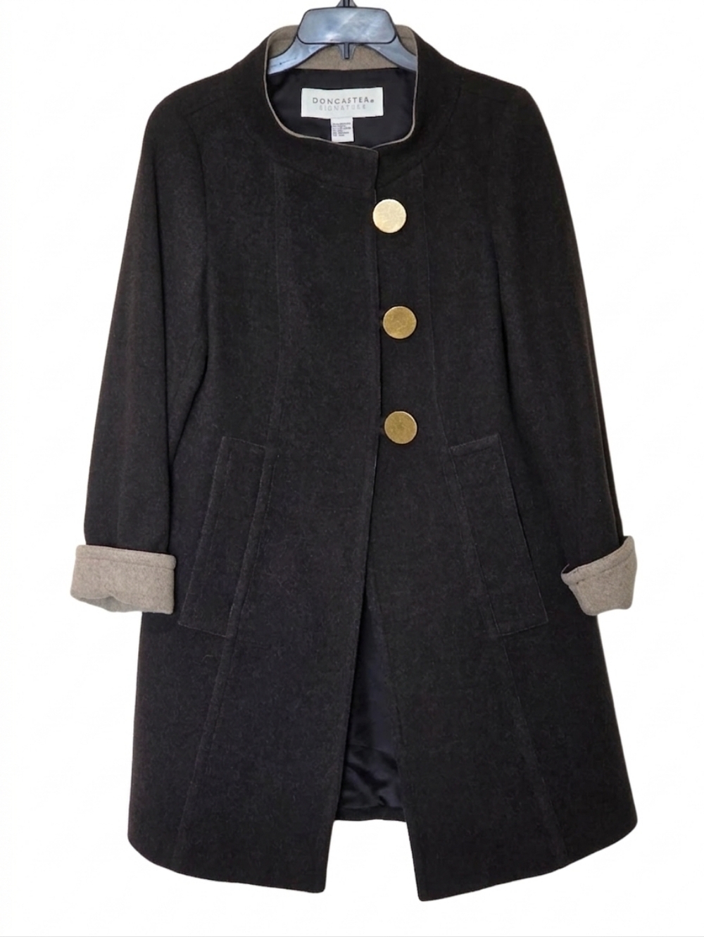 Spring 2026 Doncaster Signature Charcoal Wool Blazer Coat Sz 8 Brass Btns